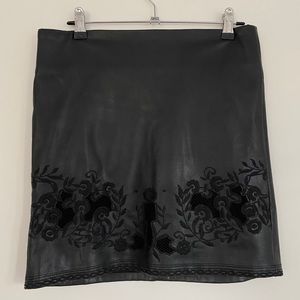 Black Faux Leather Skirt with Detailing